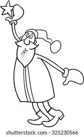 Black and White Cartoon Vector Illustration of Santa Claus with Christmas Star for Coloring Book