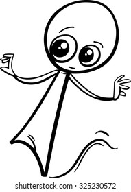 Black and White Cartoon Vector Illustration of Cute Little Ghost or Phantom Halloween or Fantasy Character for Coloring Book