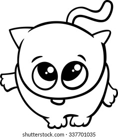 Black and White Cartoon Vector Illustration of Cute Little Cat Pet Character for Coloring Book