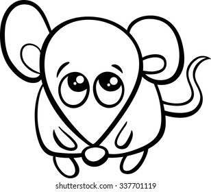 Black and White Cartoon Vector Illustration of Cute Little Mouse Animal Character for Coloring Book