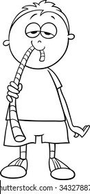 Black and White Cartoon Vector Illustration of Little Boy Eating Jelly or Gummy Candy for Coloring Book