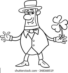 Black and White Cartoon Vector Illustration of Leprechaun on Saint Patrick Day for Coloring Book