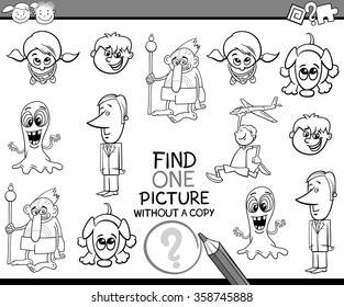 Black and White Cartoon Vector Illustration of Educational Picture Search Task for Preschool Kids for Preschool Children Coloring Book