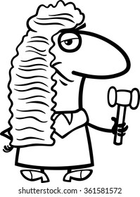 Black and White Cartoon Vector Illustration of Judge Law Occupation Character for Coloring Book