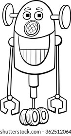 Black and White Cartoon Vector Illustration of Funny Robot Fantasy Character for Coloring Book