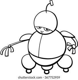 Black and White Cartoon Vector Illustration of Cute Robot Fantasy Character for Coloring Book