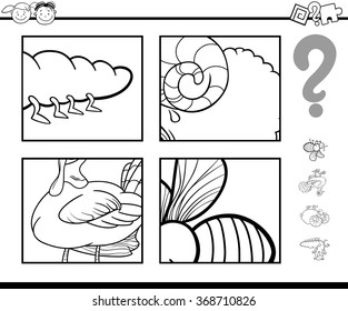 Black and White Cartoon Vector Illustration of Education Task for Preschool Children with Animals Coloring Book
