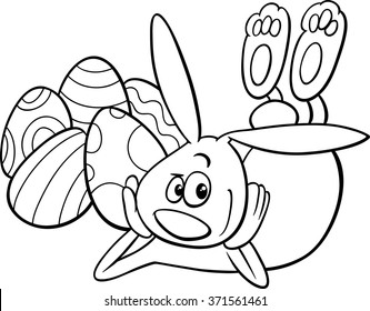 Black and White Cartoon Vector Illustration of Easter Bunny Character with Paschal Egg for Coloring Book