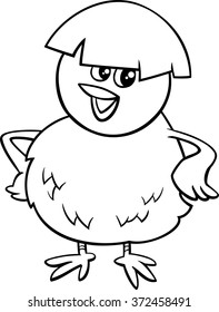 Black and White Cartoon Vector Illustration of Little Chicken which was Hatched from an Egg for Coloring Book