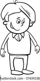 Black and White Cartoon Vector Illustration of Cute Preschool or School Age Boy for Coloring Book