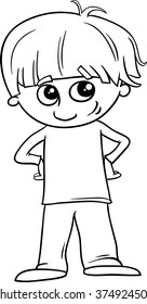 Black and White Cartoon Vector Illustration of Preschool or School Age Boy for Coloring Book