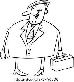 Black and White Cartoon Vector Illustration of Overweight Businessman with Briefcase Character for Coloring Book