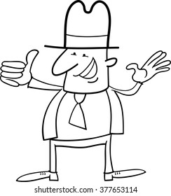 Black and White Cartoon Vector Illustration of Happy Man Comic Character for Coloring Book