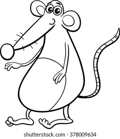 Black and White Cartoon Vector Illustration of Funny Rat or Mouse Animal Character for Coloring Book