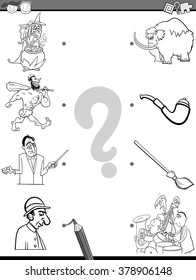 Black and White Cartoon Vector Illustration of Education Element Matching Task for Preschool Children Coloring Book