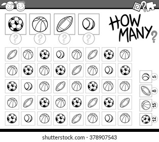 Black and White Cartoon Vector Illustration of Education Counting Task for Preschool Children