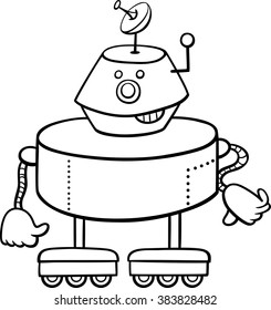 Black and White Cartoon Vector Illustration of Robot or Droid Funny Character for Coloring Book