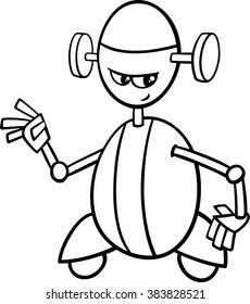 Black and White Cartoon Vector Illustration of Robot or Droid Science Fiction Character for Coloring Book