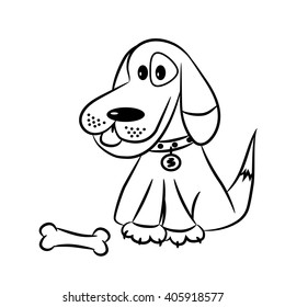 Black and White Cartoon Vector Illustration of Cute Dog for Coloring Book