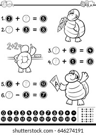 Black and White Cartoon Vector Illustration of Educational Mathematical Activity Worksheet for Children Coloring Page