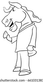 Black and White Cartoon Vector Illustration of Anthropomorphic Horse Fantasy Character Coloring Book