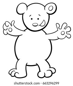 Black and White Cartoon Vector Illustration of Little Bear Animal Character Coloring Page