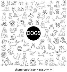 Black and White Cartoon Vector Illustration of Dogs Pet Animal Characters Big Collection