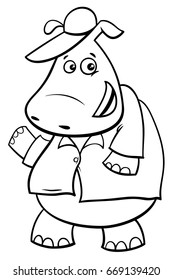 Black and White Cartoon Vector Illustration of Hippopotamus Fantasy Animal Character Coloring Book