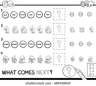 Black and White Cartoon Vector Illustration of Completing the Pattern Educational Activity Game for Preschool Children Coloring Page