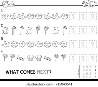 Black and White Cartoon Vector Illustration of Finishing the Pattern Educational Activity Game for Preschool Children Coloring Book