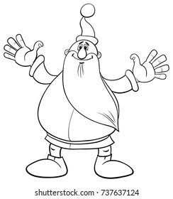 Black and White Cartoon Vector Illustration of Funny Santa Claus Christmas Holiday Character Coloring Book