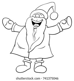 Black and White Cartoon Vector Illustration of Happy Santa Claus Christmas Character Coloring Book