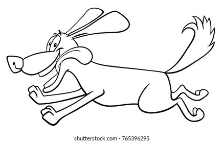 Black and White Cartoon Vector Illustration of Happy Running Dog Animal Comic Character Coloring Page