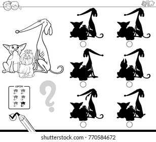 Black and White Cartoon Vector Illustration of Finding the Shadow without Differences Educational Activity for Children with Funny Dogs Animal Characters Coloring Book