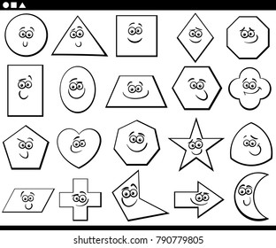 Black and White Cartoon Vector Illustration of Basic Geometric Shapes Funny Characters for Children Education