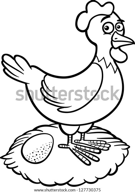 Black and White Cartoon Vector Illustration of Funny Hen or Chicken