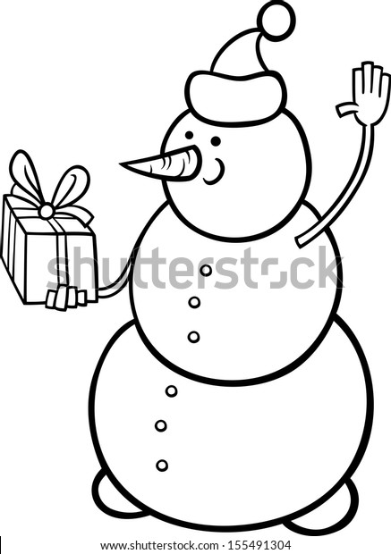 Black White Cartoon Vector Illustration Snowman Stock Vector Royalty Free