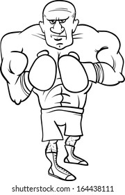 Black and White Cartoon Vector Illustrations of Boxer Sportsman or Fighter for Coloring Book