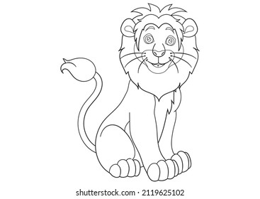 Black and white Cartoon Vector Lion isolated on white background