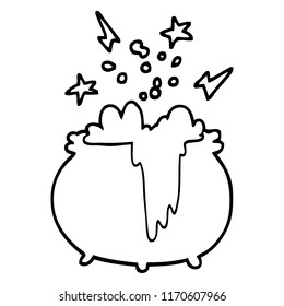 black and white cartoon witchs cauldron
