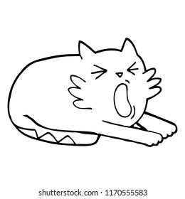 black and white cartoon yawning cat