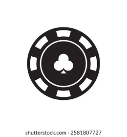 Black and white casino chip with a club suit. Ideal for gambling, casino, poker, and game related designs