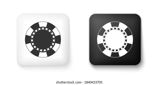 Black and white Casino chip icon isolated on white background. Square button. Vector.