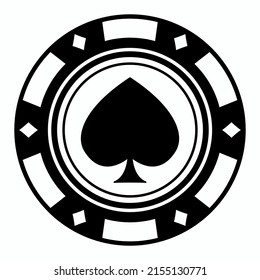 Black and white casino chip with spades. Vector.