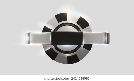 Black white casino poker chip banner. Realistic light gamble icon on white background. Poker club, blackjack or online casino banner. Shiny casino header