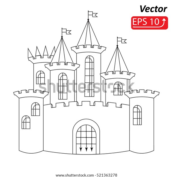 Black White Castle Contour Line Drawing Image Vectorielle De Stock Libre De Droits
