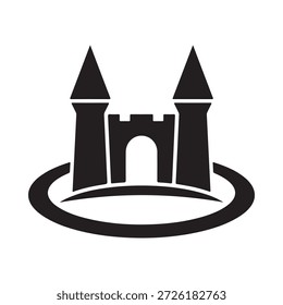 a black and white castle icon with two towers