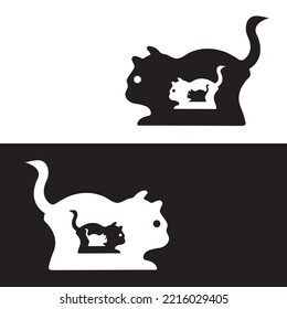 Black and white cat animal logo design 