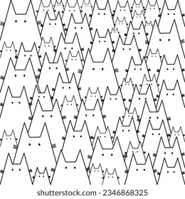 Black and white cat background. Funny cats. Cartoon animal design. Decor, fabric, textile, kid clothes. Banner, brochure, poster, card. Vector illustration