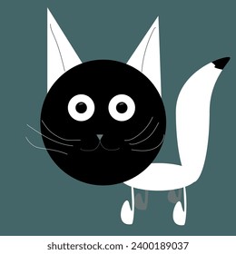 black and white cat with big eyes